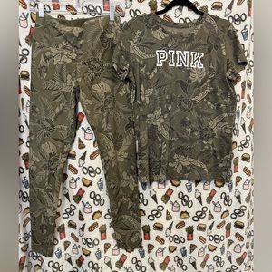 Pink brand green floral legging set